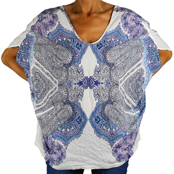 Victoria's Secret Oversized Midi Night Dress Size X Small White/Blue Paisley - Picture 2 of 6
